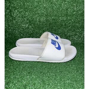Nike Benassi JDI Slides Beach Gym Mens Size 12 343880-102 White/Blue Sandals
